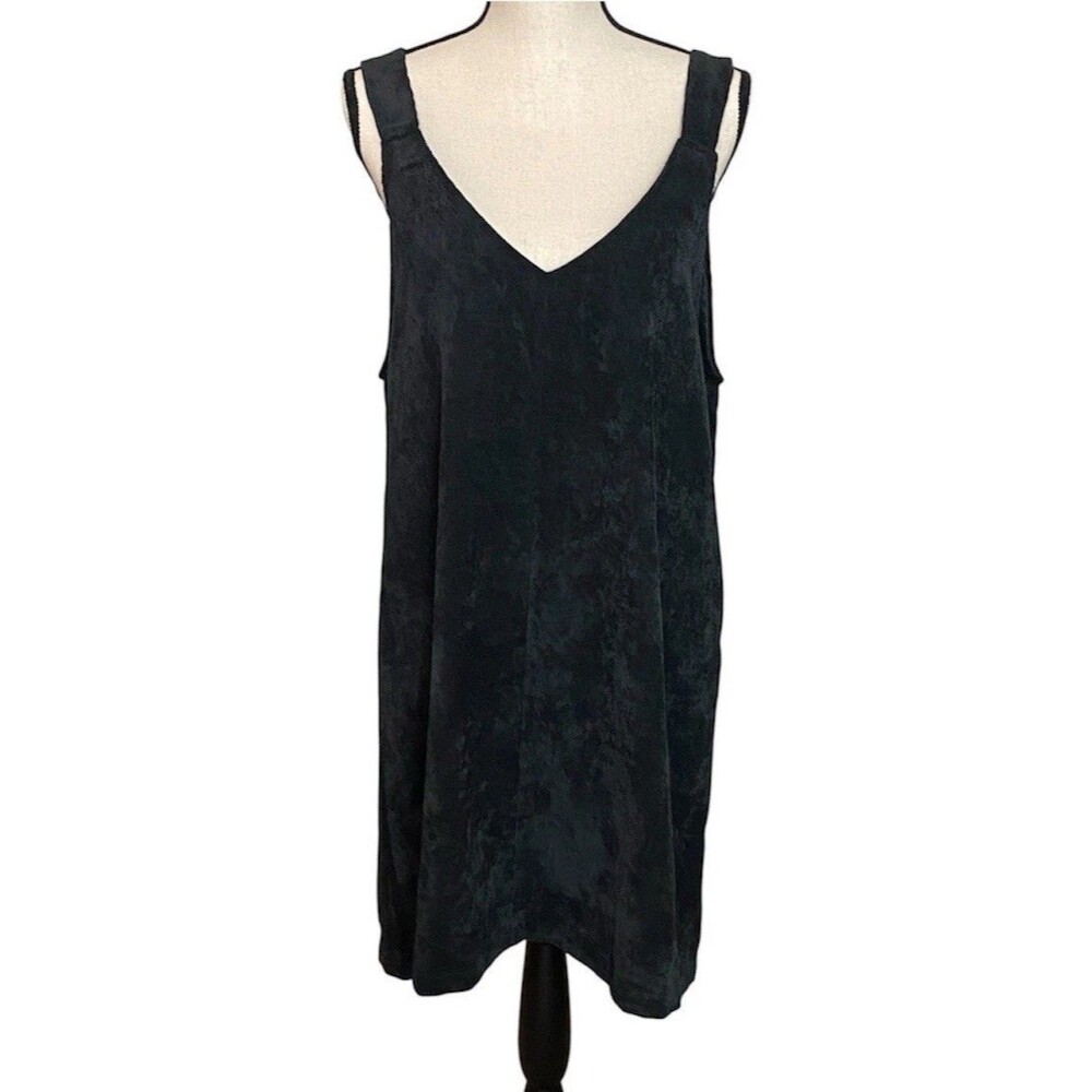 SHEIN Black Corduroy V-Neck Pinafore Jumper Mini Dress - Size L (US 8/10) Grunge